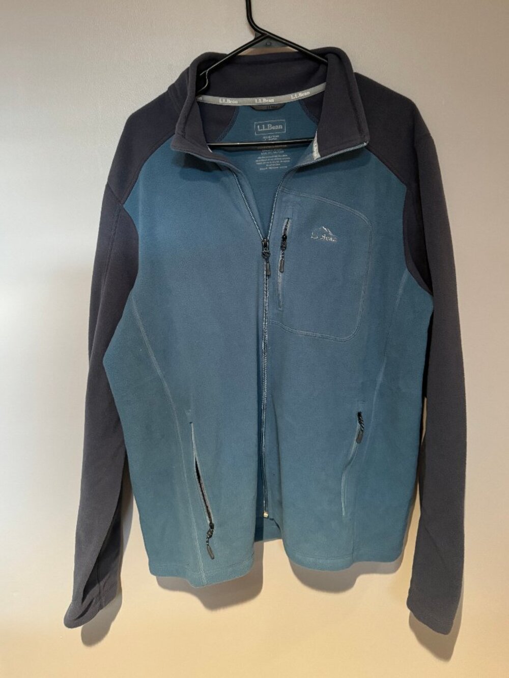 L.L.Bean Men’s Large Full Zip Fleece Jacket Blue Gray Outdoor Hiking Lightweight